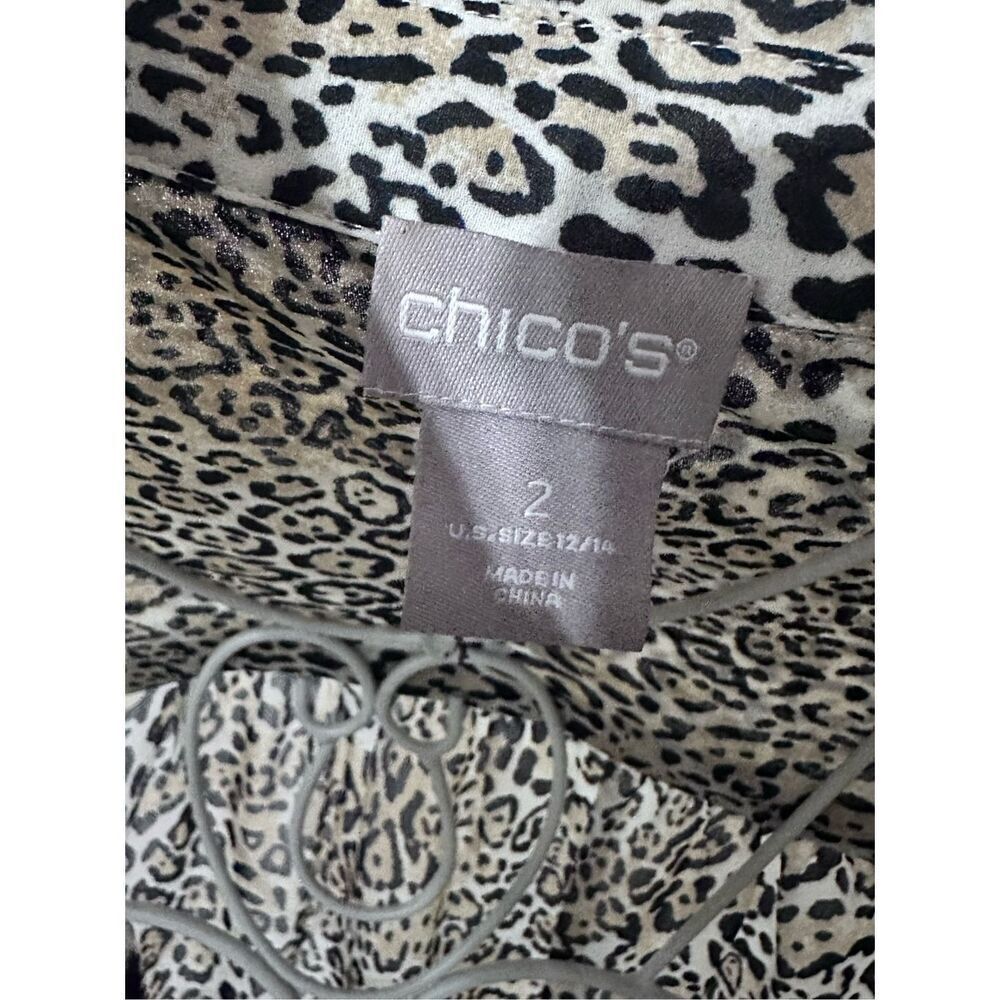 GREAT CONDITION WOMEN CHICOS WRINKLE RESISTANT ANIMAL LEOPARD BLOUSE TAN GRAY BL - Picture 3 of 13